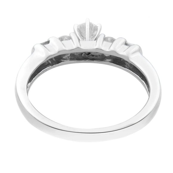 0.50Cttw Round & Baguette Cut Diamond Engagement Ring 14K White Gold Size 7 - Picture 5 of 6